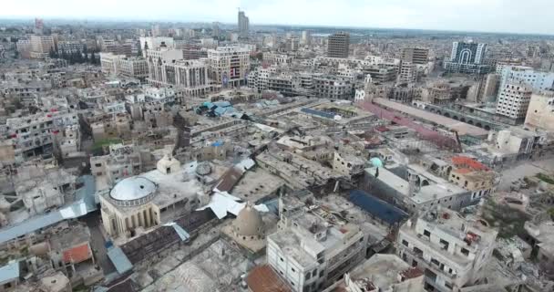 Політ Drone Над Міста Хомс Сирії — стокове відео