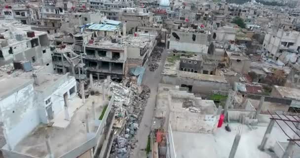 Flygning Drönare Över Staden Homs Syrien — Stockvideo