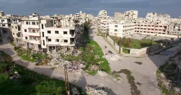 Vuelo Dron Sobre Ciudad Homs Siria — Vídeo de stock