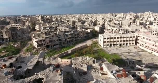 Een Vlucht Van Een Drone Boven Stad Homs Syrië — Stockvideo