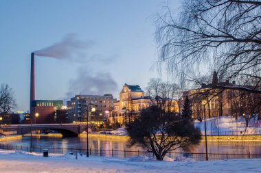 Tampere, gece manzarası, Finlandiya, kış