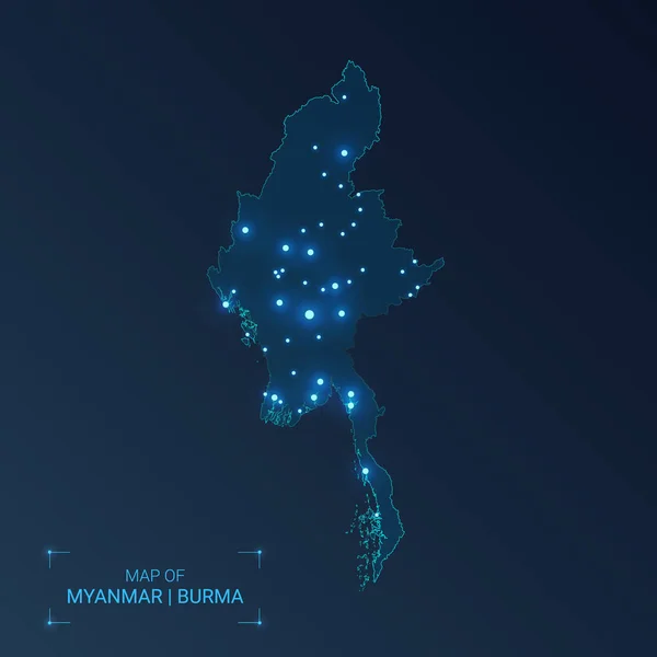 Карта Мьянмы с городами . — стоковый вектор