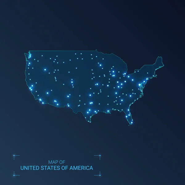 Amerikai Egyesült Államok térképe városokkal. — Stock Vector