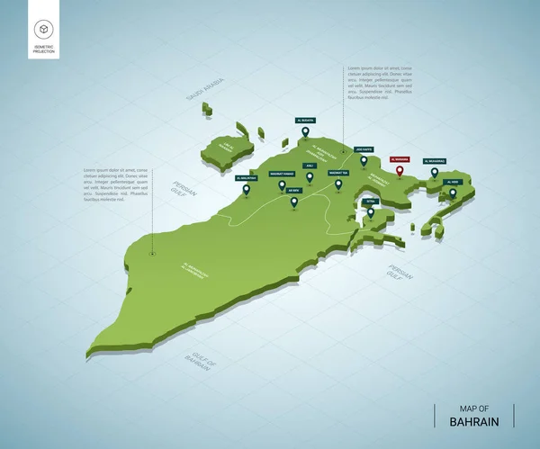 Mapa estilizado de Bahréin. 3D isométrico — Archivo Imágenes Vectoriales