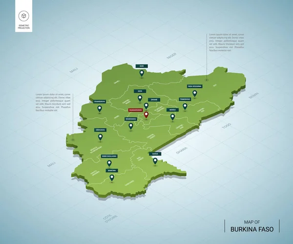 Mapa estilizado de Burkina Faso. 3D isométrico — Archivo Imágenes Vectoriales