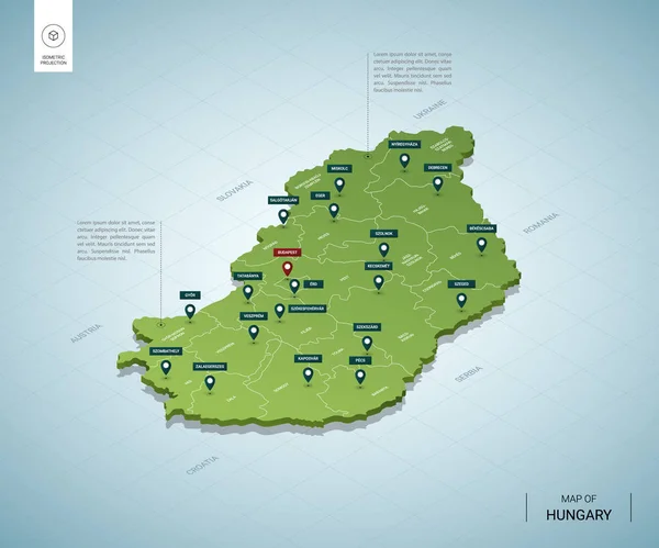 Mapa estilizado de Hungría. 3D isométrico — Vector de stock
