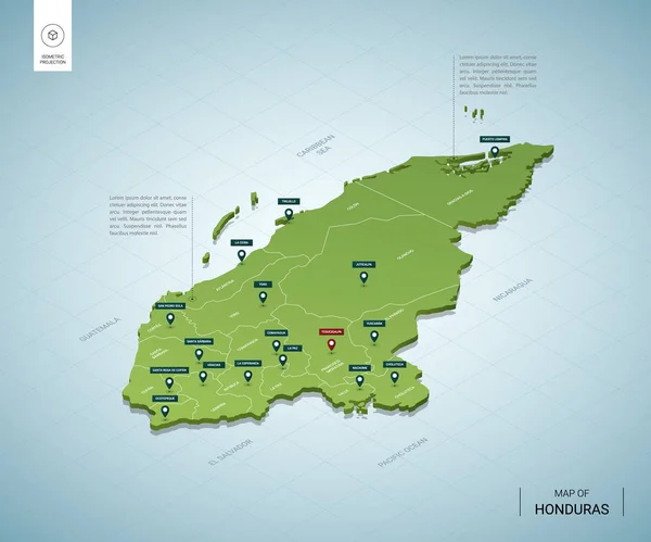 Stylizowana mapa Hondurasu. Izometryczny 3d — Wektor stockowy