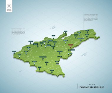 Dominik Cumhuriyeti 'nin stilize edilmiş haritası. Isometric 3d
