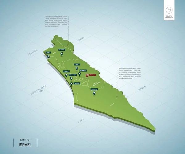 Stylizovaná mapa Izraele. Izometrický 3d — Stockový vektor