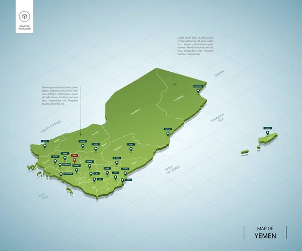 Stylizovaná mapa Jemenu. Izometrický 3d — Stockový vektor