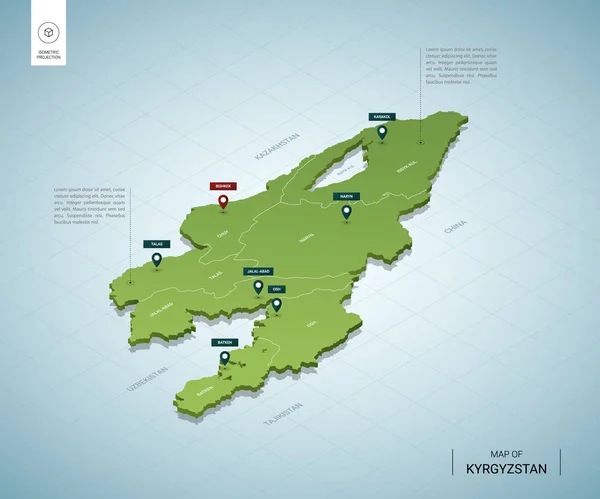 Mapa estilizado do Quirguistão. Isométrico 3D —  Vetores de Stock