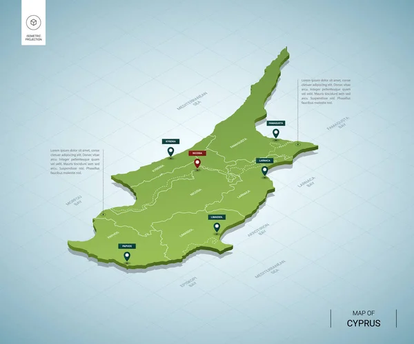 Carte stylisée de Chypre. 3D isométrique — Image vectorielle
