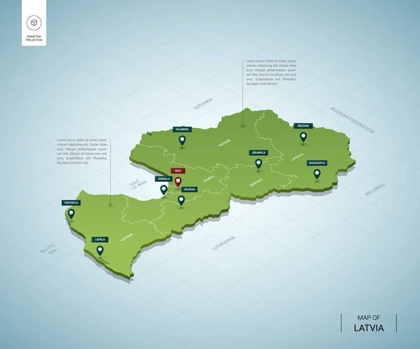 Mapa estilizado de Letonia. 3D isométrico — Vector de stock