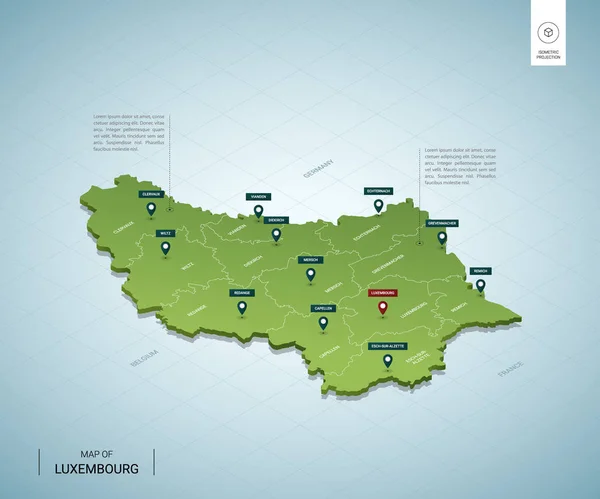 Carte stylisée du Luxembourg. 3D isométrique — Image vectorielle