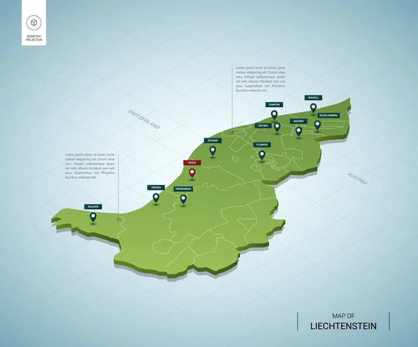 Stylizovaná mapa Lichtenštejnska. Izometrický 3d — Stockový vektor