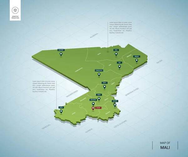 Mapa estilizado de Malí. 3D isométrico — Vector de stock