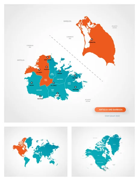 Modelo Editável Mapa Antígua Barbuda Com Marcas Antígua Barbuda Mapa —  Vetores de Stock