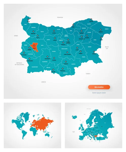 Plantilla Editable Del Mapa Bulgaria Con Marcas Bulgaria Mapa Del — Vector de stock