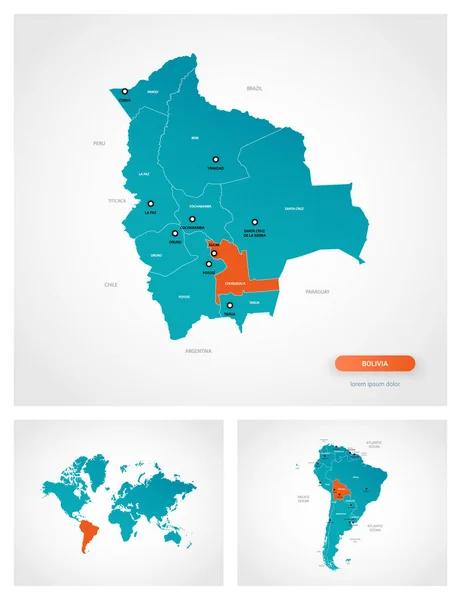 Plantilla Editable Mapa Bolivia Con Marcas Bolivia Mapa Del Mundo — Vector de stock