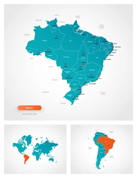 Plantilla Editable Mapa Brasil Con Marcas Brasil Mapa Del Mundo — Vector de stock