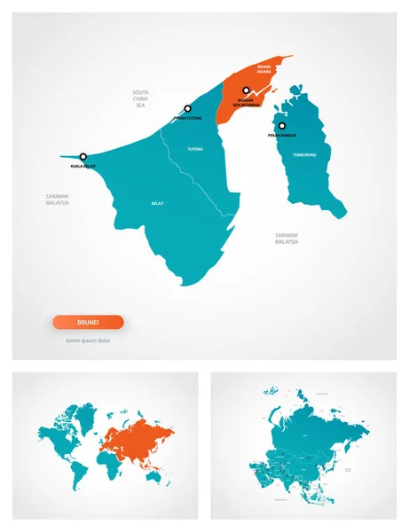 Plantilla Editable Del Mapa Brunei Con Marcas Brunei Mapa Del — Vector de stock