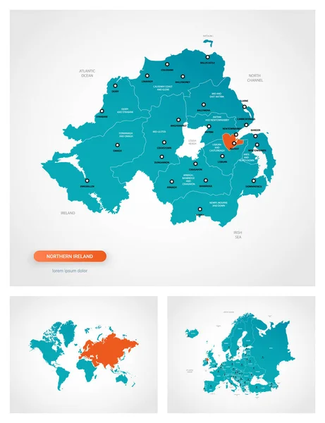 Plantilla Editable Del Mapa Irlanda Del Norte Con Marcas Irlanda — Vector de stock