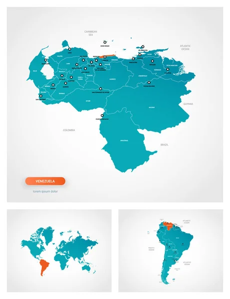 Modelo Editável Mapa Venezuela Com Marcas Venezuela Mapa Mundo Mapa —  Vetores de Stock