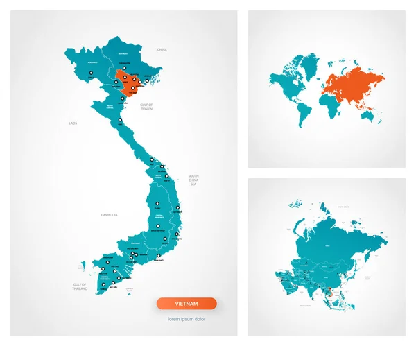 Plantilla Editable Mapa Vietnam Con Marcas Vietnam Mapa Del Mundo — Vector de stock