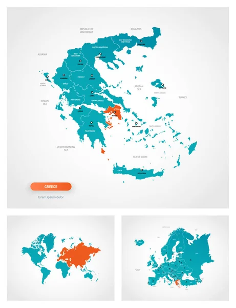 Editable Template Map Greece Marks Greece World Map Europe Map — Stock Vector