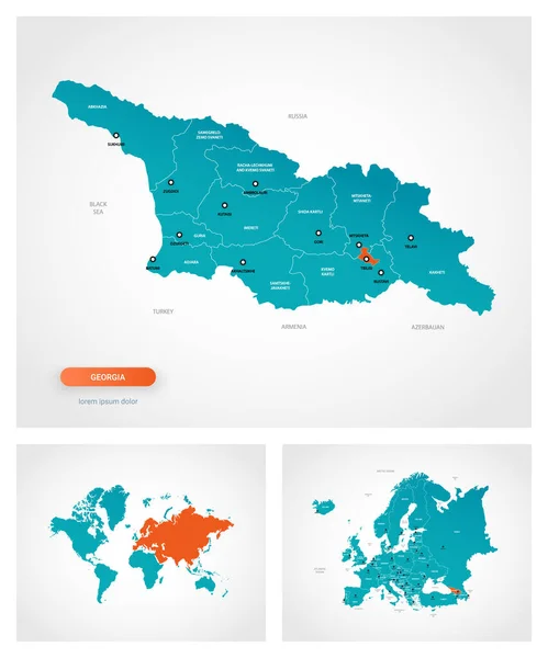 Plantilla Editable Del Mapa Georgia Con Marcas Georgia Mapa Mundial — Vector de stock