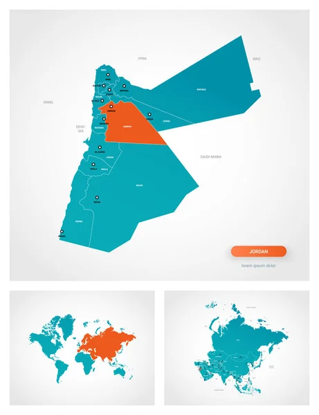 Modello Modificabile Della Mappa Giordania Con Marcati Giordania Sulla Mappa — Vettoriale Stock