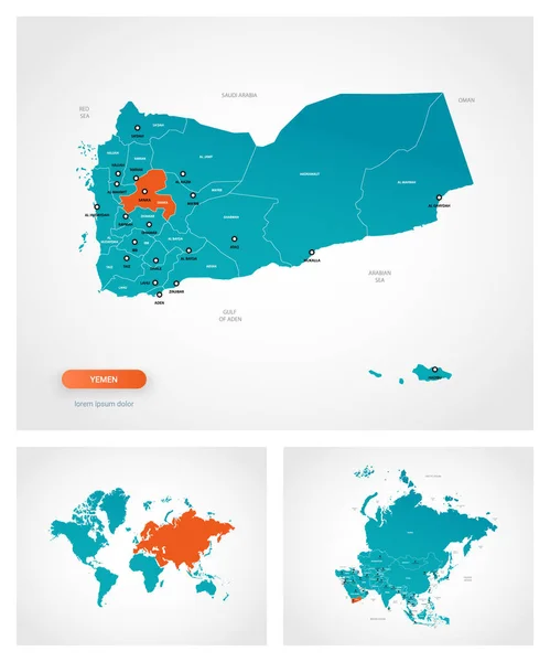 Редактируемый Шаблон Карты Йемена Отметками Йемен Карте Мира Карте Азии — стоковый вектор