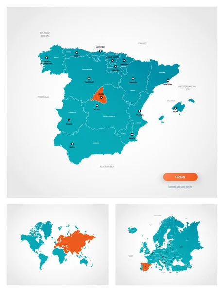 Plantilla Editable Mapa España Con Marcas España Mapa Mundial Mapa — Vector de stock