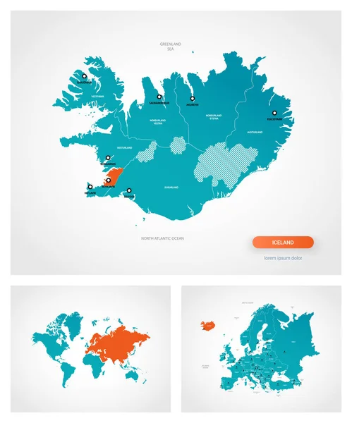 Modelo Editável Mapa Islândia Com Marcas Islândia Mapa Mundial Mapa — Vetor de Stock