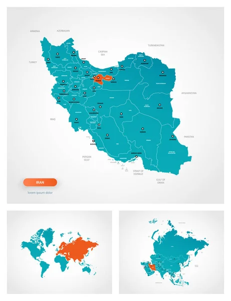 Modello Modificabile Della Mappa Iran Con Segni Iran Sulla Mappa — Vettoriale Stock