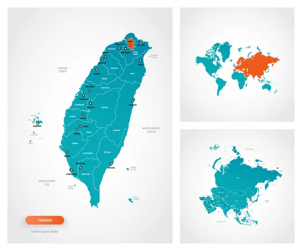 Plantilla Editable Del Mapa Taiwán Con Marcas Taiwán Mapa Del — Archivo Imágenes Vectoriales