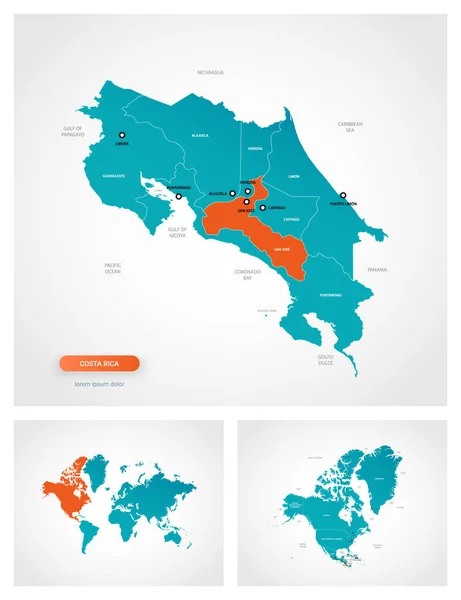 Modello Modificabile Della Mappa Costa Rica Con Marcati Costa Rica — Vettoriale Stock