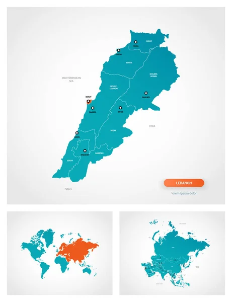 Modello Modificabile Della Mappa Libano Con Segni Libano Sulla Mappa — Vettoriale Stock