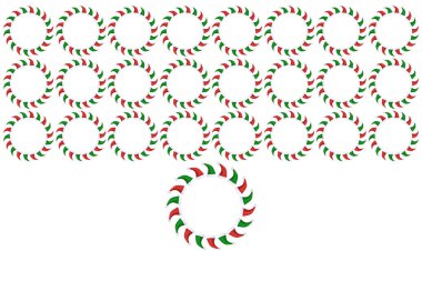 Beyaz zemin üzerinde kırmızı ve yeşil kapaklı daireler şeklinde Noel Advent takvimi şablonu.