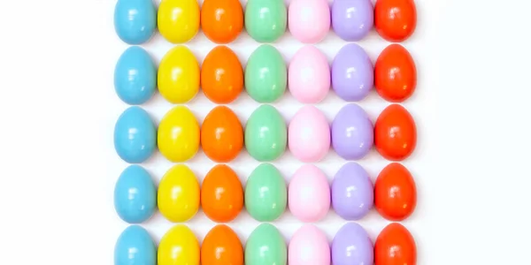 Top View Easter Composition Painted Eggs Bright Juicy Colors White — 스톡 사진