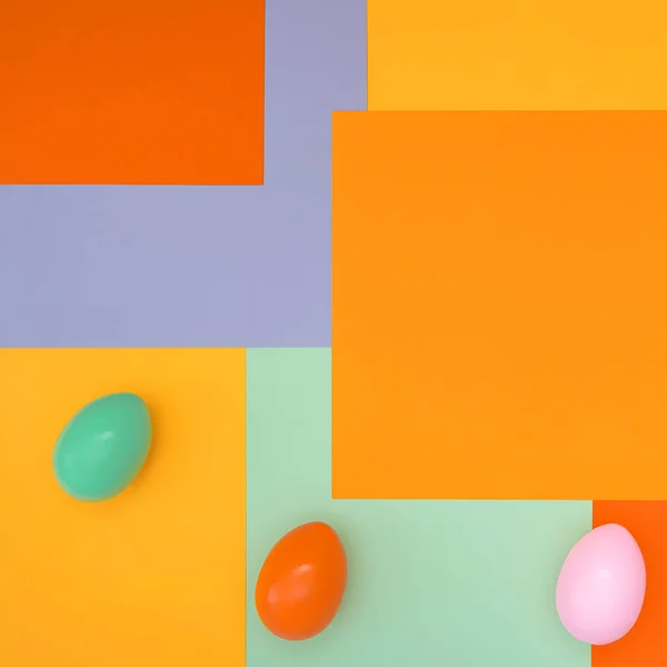 Jasné Pozadí Nesymetrickým Geometrickým Vzorem Módních Barvách Složením Velikonočních Vajíček — Stock fotografie
