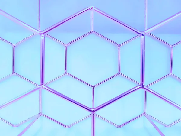 Patrón Geométrico Hexágonos Hechos Metal Púrpura Sobre Fondo Azul Concepto — Foto de Stock