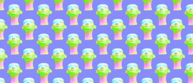 Kusursuz desen. Mısırlı bir firavunun mor arka plandaki heykeli. Tişörtler, kartlar, ambalaj kağıtları, posterler, kumaşlar için kullanılır.