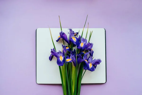 Carnet avec fleurs violettes — Photo