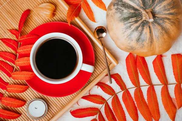 Flatlay podzim s kávou — Stock fotografie