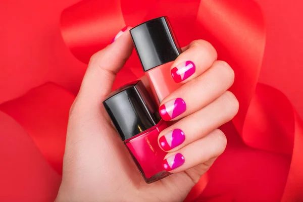 Trendy and bright manicure design in pink — Stock Photo, Image