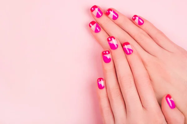 Trendy and bright manicure design in pink — Stock Photo, Image