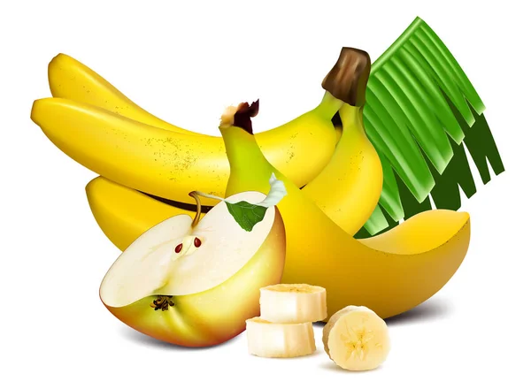 Bananas maduras e ilustración vectorial — Vector de stock