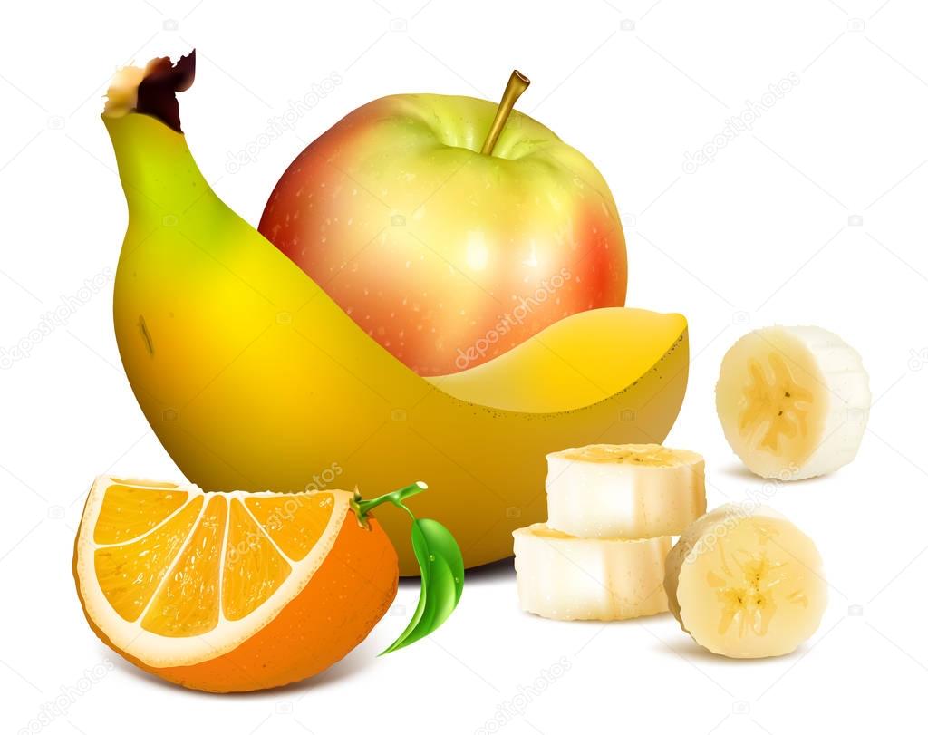 Ripe fruits with vector illustration