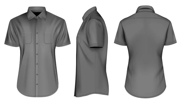 Pánská černá košile s krátkým rukávem s límcem — Stockový vektor